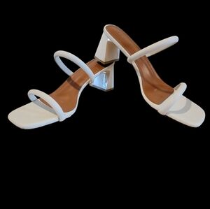 White Strappy‎ Block Heel Sandals Size 40/ 8.5 US